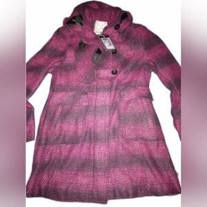 ELEGANT NWT "Berry Shadow"  Wool Blend Chevron Hooded Cardigan
